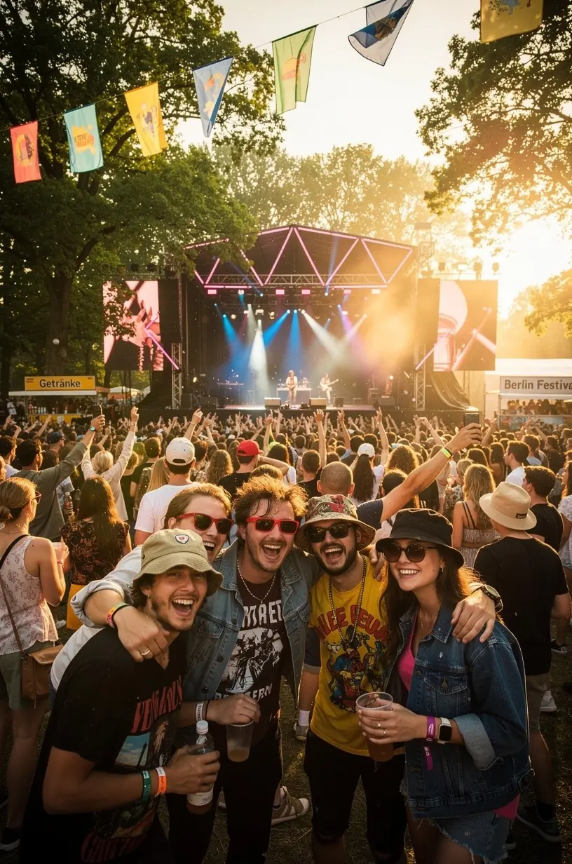 Illustration einer organisierten Reise mit gebündelten Leistungen für Festivals in Deutschland.